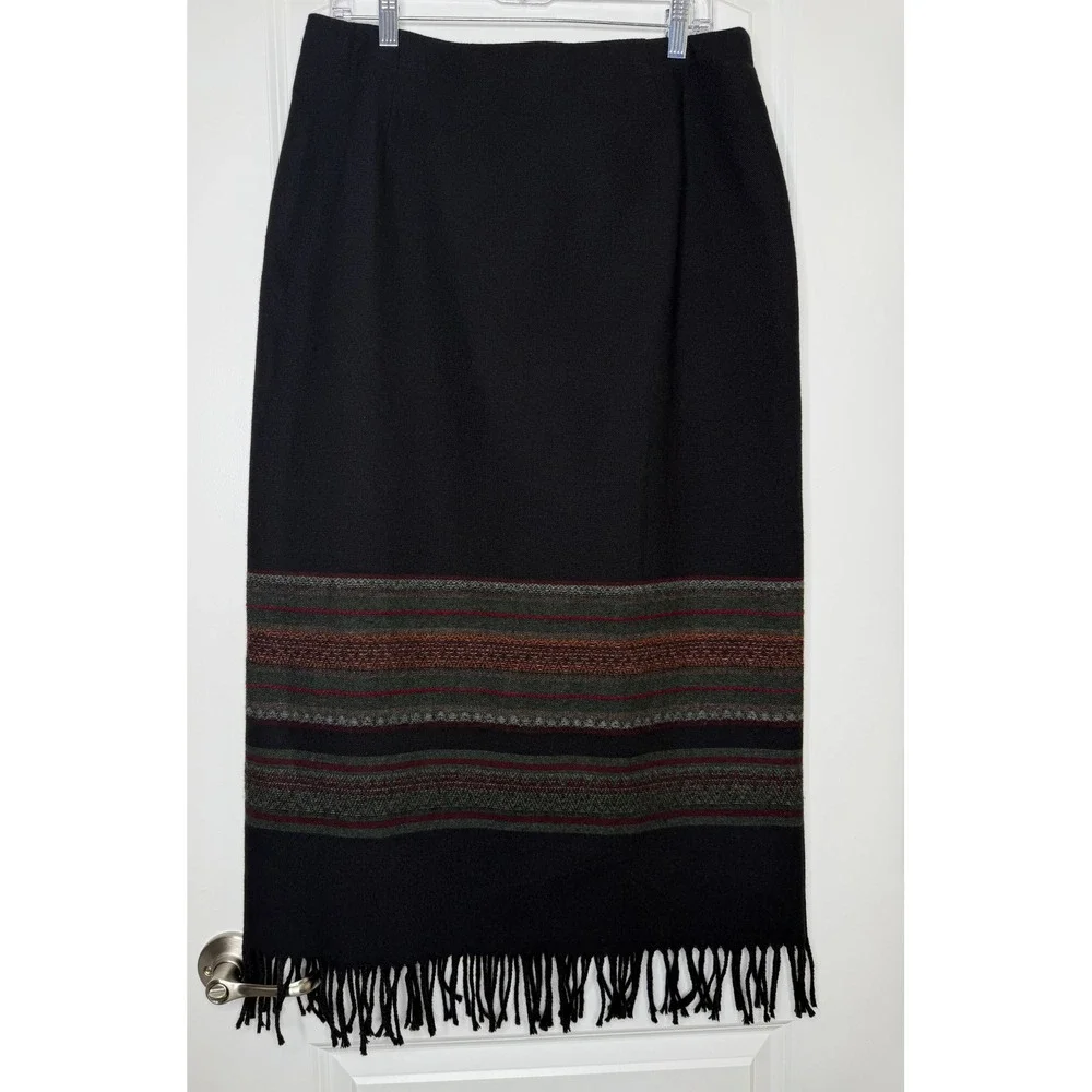 Vintage Michele Wool Blend Fringe Maxi Skirt Southwestern Western Size 14